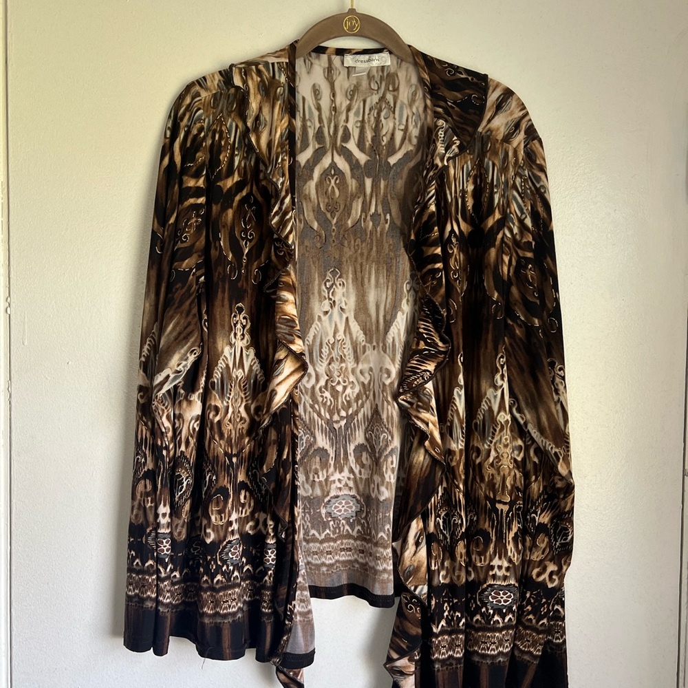 Dressbarn Brown and Cream Patterned Cardigan Size 22/24